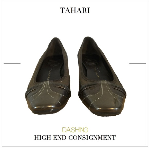 Bronze Tahari Salo Leather & Stretch Slip On Flats - Picture 1 of 4