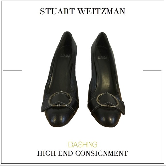 Stuart Weitzman Black Pump w/Silver Metal Buckle - Picture 1 of 4