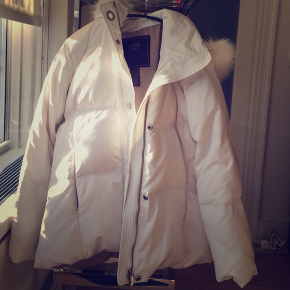 Coach plush down ski park with genuine fox trim.