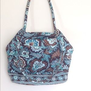 brown and blue Vera Bradley bag-matching wallet