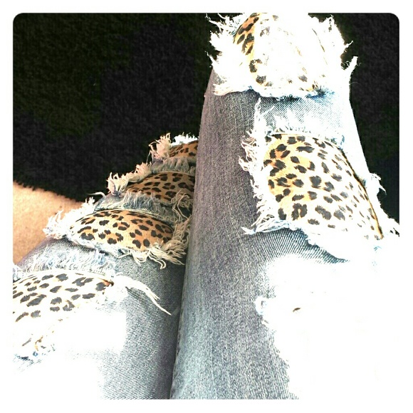 Distressed Animal Print Skinny Jeans