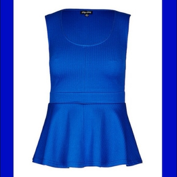 City Chic Tops - City Chic Cobalt Blue Textured Peplum Top