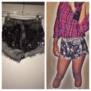 Sequin denim shorts