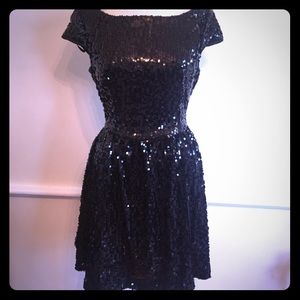 NWT Arden B Black Sequin Cap Sleeve Skater Dress