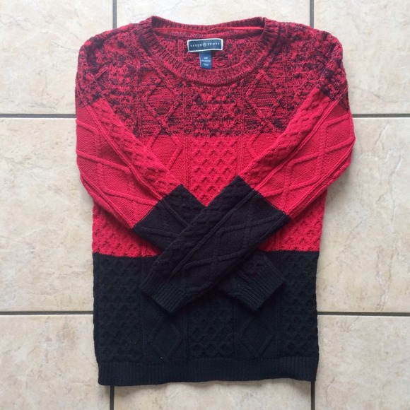 Red and Black Color Block Sweater
