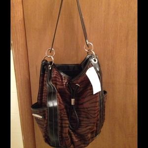 Black and brown zebra print handbag