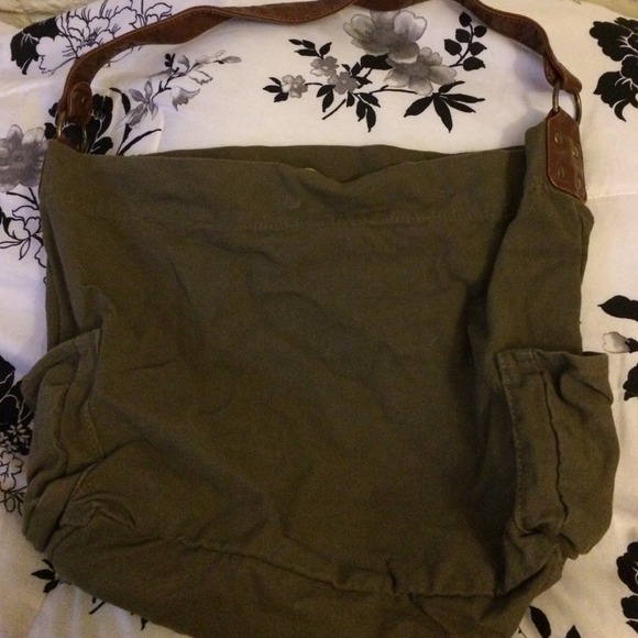 army green and brown tote bag