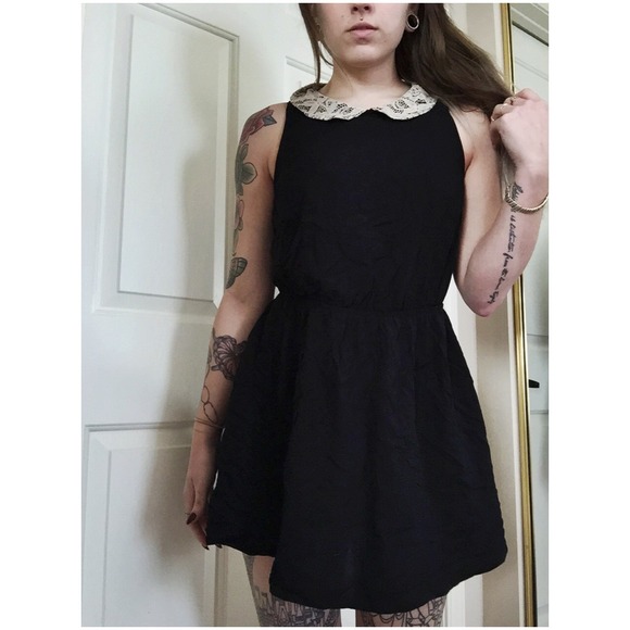 Lace collared black dress