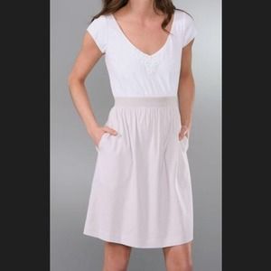 Combo dress w/ floral appliqué neck detail