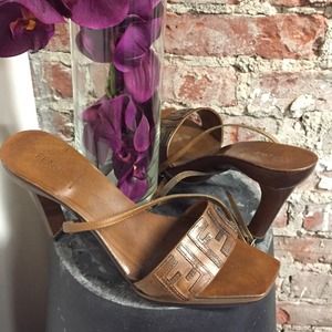 FENDI Leather & Wooden Sandal Heels