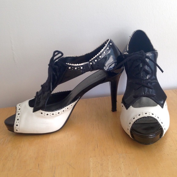 Patent Leather Cut Out Lace Up Saddle Heels