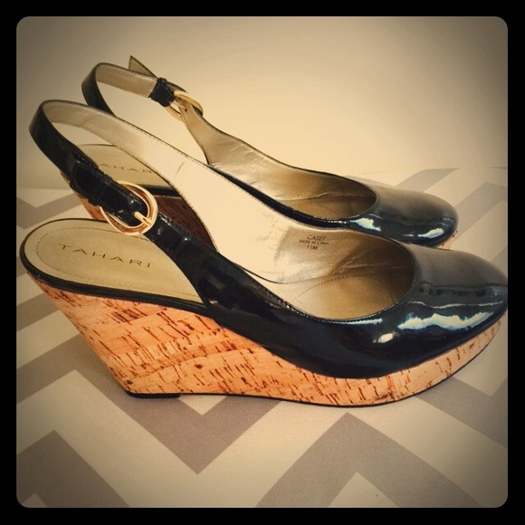 Black Sling-back Wedges