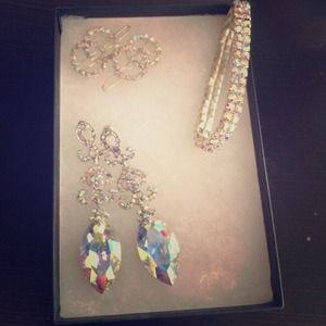 Dangle earrings, bracelet and hair accessory/clip