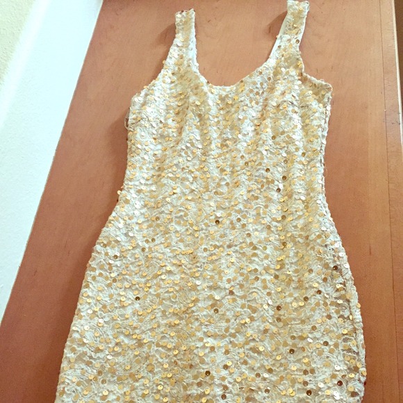 Off white Lace Dress with Gold embellishments