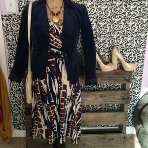 Cream Blue & Brown Casual Dress