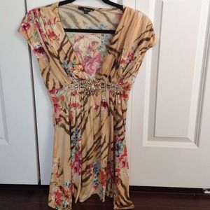 SKY Brand Floral Dress with Stoned Belt. Size S