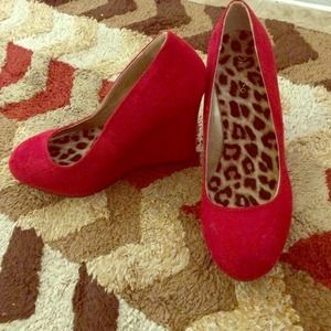 Red suede wedge heels