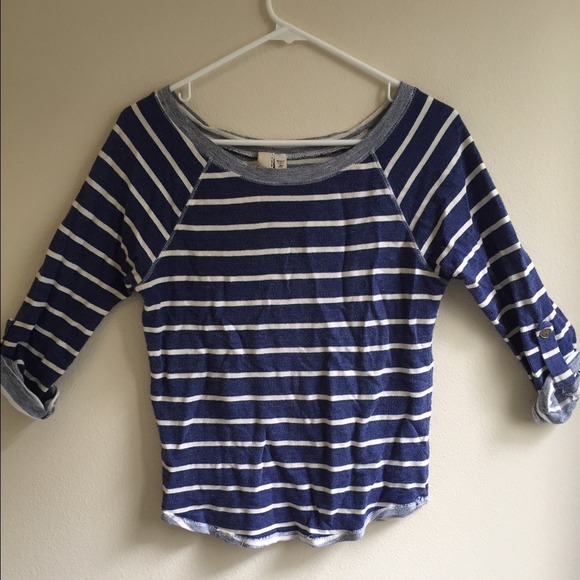 Nordstrom Navy and White Stripe 3/4 Length Shirt