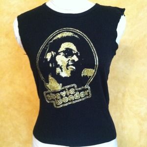 Stevie Wonder gold glitter sleeveless t shirt