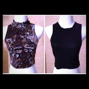 black and printed halter mockneck sleeveless tops