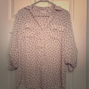 Cream & black poka dotted button up long shirt