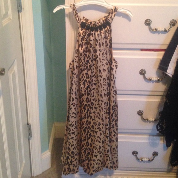 High collar, cheetah print dress!