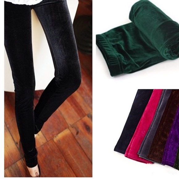 Black and Blue Velvet Leggings