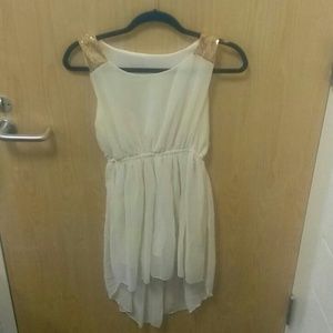 NWOT Ivory high-low dress w/gold sequins