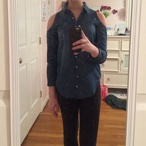 Cold Shoulder Chambray Shirt