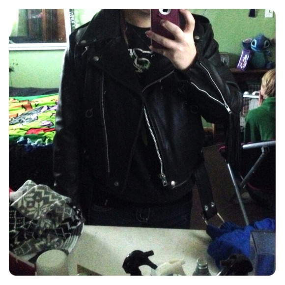Black leather jacket.