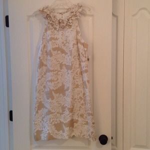 London Times Tan & White Silk Dress