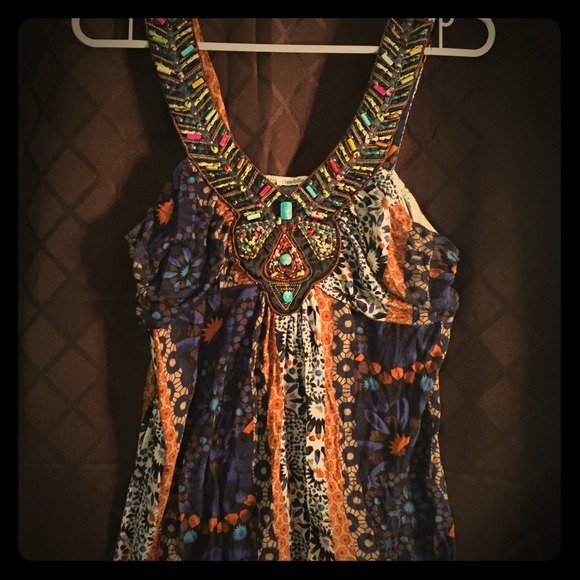 Beaded and Patterned Tank Top