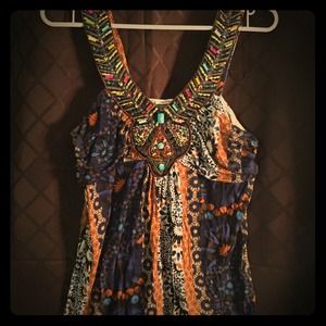 Beaded and Patterned Tank Top