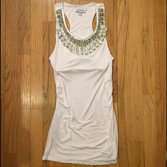 bebe tank white with jeweled collar. Racerback, M.