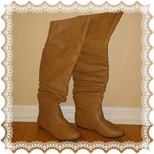 Beige Over The Knee Boots