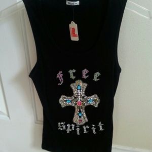Bejeweled cross tank top