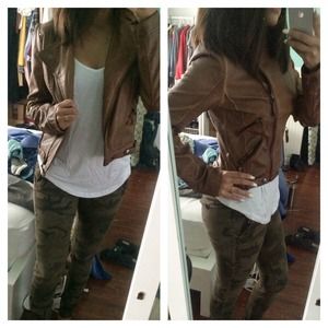 Brown leather moto jacket