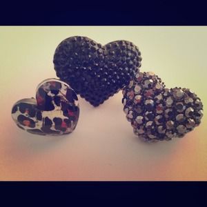 3 Betsey Johnson Style Heart Rings