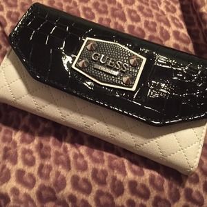 Black and white leather guess wallet