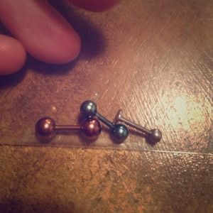 2 eyebrow bars and 1 Red Jewel Nose Stud - NWOT