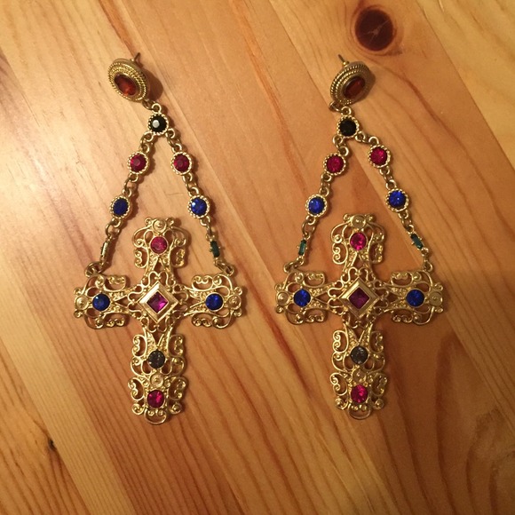 Jeweled cross earrings