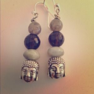 Smokey Quartz & Labradorite Buddha Earrings