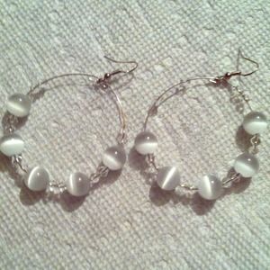 Handmade soft white crystal earrings