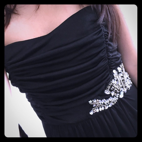 Black solid silky dress