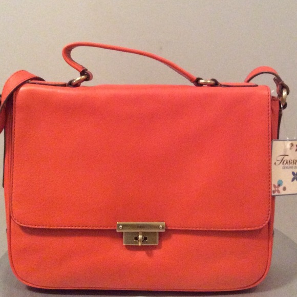 Fossil Memoir flap bag, orange, new with tags