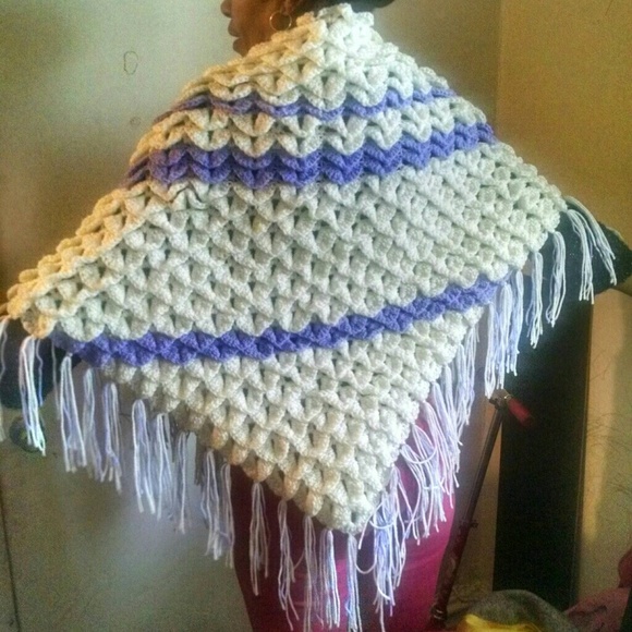 Stay warm in this dazzling homemade crochet shawl. - Picture 2 of 2