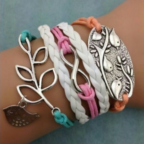 Infinity bracelet leaf bird shaped wedding charm