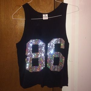 PINK black 86 sequin crop top tank!
