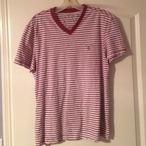 Red and white stripes v-neck