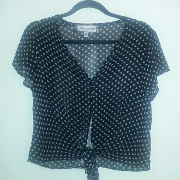 Chiffon black with white polka dots top - Picture 1 of 2